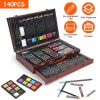 140Pcs Art Supplies In Elegant Wooden Box Professional Art Kit
