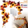 5.6ft Artificial Maple Leaf Garland Hanging Plant Vine Fake Berries Sunflower Foliage Pumpkin Autumn Fall Decor for Wedding Halloween Thanksgiving Din