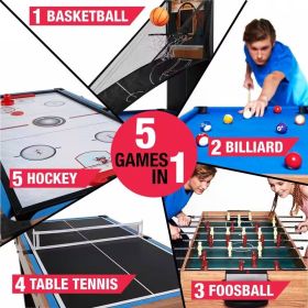 5-in-1 Game Table – Foosball, Pool, Basketball, Ping Pong & Slide Hockey Combo Table for Home Entertainment