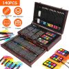 140Pcs Art Supplies In Elegant Wooden Box Professional Art Kit