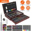140Pcs Art Supplies In Elegant Wooden Box Professional Art Kit