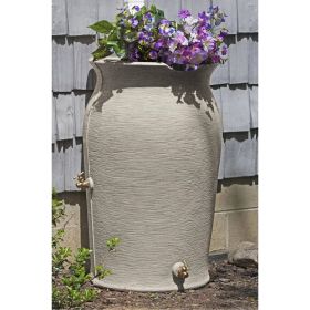 SandStone 50-Gallon Plastic Urn Rain Barrel with Planter Top [LIT GR]