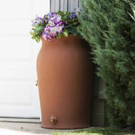 Terra Cotta Plastic Urn Rain Barrel with Planter Top [BWN]