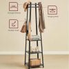 Modern Farmhouse Black Metal Coat Rack Entryway Hall Tree with Grey Wood Shelves