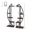 Set of 2 - Symmetrical Modern Black Metal Wood 10-Shelf Plant Stand