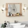 Rectangular 23 x 17 inch Bathroom Wall Mirror with Shelf in Brown Wood Finish