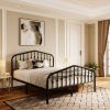 Queen Farmhouse Spindle Black Metal Platform Bed Frame with Headboard Footboard