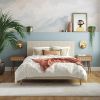 Full size Off-White Ivory Cream Upholstered Platform Bed Frame with Headboard