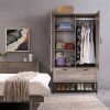 armModern 2-Door Bedroom Wardrobe Cabinet Armoire Shoe Rack in Retro Grey Finish