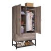 armModern 2-Door Bedroom Wardrobe Cabinet Armoire Shoe Rack in Retro Grey Finish