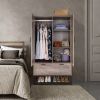 armModern 2-Door Bedroom Wardrobe Cabinet Armoire Shoe Rack in Retro Grey Finish