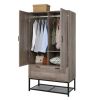 armModern 2-Door Bedroom Wardrobe Cabinet Armoire Shoe Rack in Retro Grey Finish