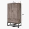 armModern 2-Door Bedroom Wardrobe Cabinet Armoire Shoe Rack in Retro Grey Finish