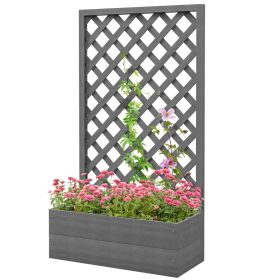 Outdoor Raised Garden Bed Planter Box with Lattice Trellis in Grey Wood Finish
