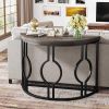 Modern 43-inch Half Moon Accent Sofa Table with Grey Wood Top Black Frame