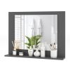 Rectangular 23 x 17 inch Bathroom Mirror with Storage Shelf in Grey Wood Finish