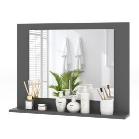 Rectangular 23 x 17 inch Bathroom Mirror with Storage Shelf in Grey Wood Finish