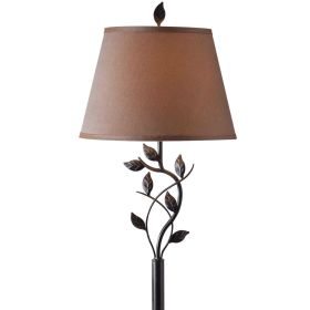 Vine Leaves Rubbed Bronze Floor Lamp with Gold Shade