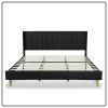 King size Mid-Century Black Linen Platform Bed Frame with Upholstered Headboard