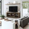 Farmhouse Style TV Stand with 6 Storage Compartments in Brown Oak Wood Finish