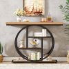 Modern 41-inch Round Base Entryway Sofa Table with Brown Wood Finish Shelves