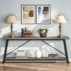 Heavy Duty 70-inch Industrial Grey Wood Top Sofa Table with Black Metal Frame
