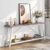 Heavy Duty 70-inch Industrial Grey Wood Top Sofa Table with White Metal Frame