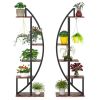 Set of 2 - Symmetrical Modern Metal Wood 10-Shelf Plant Stand