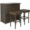 outOutdoor 3-Piece PE Wicker Bar Set with Table and Stools