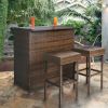 outOutdoor 3-Piece PE Wicker Bar Set with Table and Stools