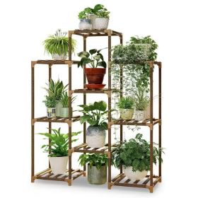 Natural Wood Bookcase Plant Stand Shelving Rack - Holds up to 9 Planters
