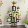 Modern Indoor Multi-Tier Plant Stand with Black Metal Frame and Wood Shelves