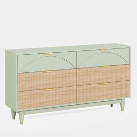Retro Mid-Century Modern 6 Drawer Dresser Chest of Drawers in Mint Green