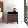 Modern 2-Drawer Nightstand Bedside Table in Brown Walnut Wood Finish