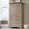Farmhouse Armoire Storage Cabinet w/ Louver Doors in Light Brown Oak Wood Finish