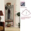 Black Metal Scrolling Corner Hall Tree Coat Rack Storage Bench