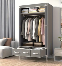 Wardrobe Closet with Hanging Rack & Drawers