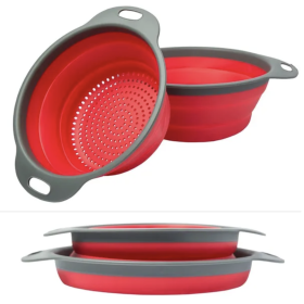 Collapsible Silicone Colander Set (2 Pack) | Foldable Kitchen Strainer