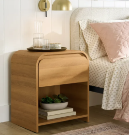 Modern Bedside Table with Storage (Light Honey)