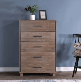 Farmhouse Solid Wood 5 Drawer Bedroom Chest in Pine Finish