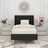Twin size Mid-Century Black Linen Platform Bed Frame with Upholstered Headboard