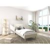Twin size Mid-Century Platform Bed Frame with Cream Velvet Upholstered Headboard