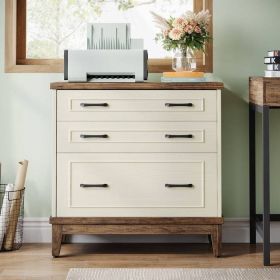 Vintage White/Rustic Brown 3 Drawer Filing Cabinet Printer Stand