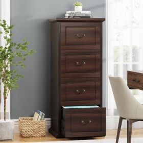 fuuTraditional Vertical File Cabinet in Walnut Wood Finish with 4 Storage Drawers