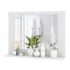 Rectangular Bathroom Wall Mirror with Storage Shelf and White Wood Frame