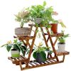 Solid Wood Triangular 6-Shelf Indoor Outdoor Flower Pot Plant Stand