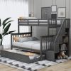 Stairway Twin-Over-Full Bunk Bed + Storage + Guard Rail