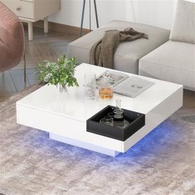 Square Coffee Table with Detachable Tray / LED Strip Lights