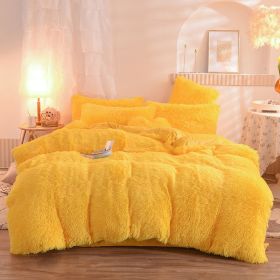 Luxury Thick Fleece Duvet / Quilt Cover Queen / King Bed Set (Option: Yellow-1.8m bed sheet)