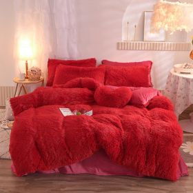 Luxury Thick Fleece Duvet / Quilt Cover Queen / King Bed Set (Option: Red-1.8M)